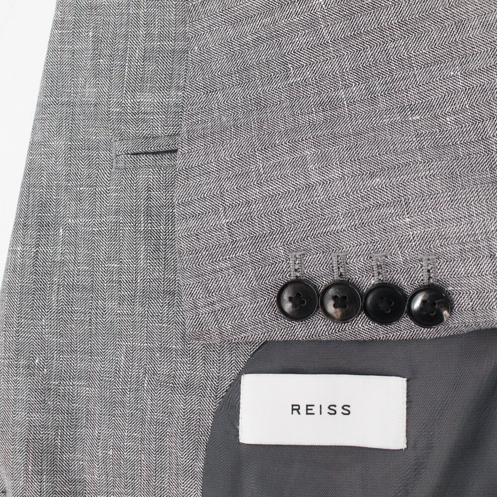Reiss sport‎ coat men's 40 Linen wool silk herringbone gray patch pockets notch